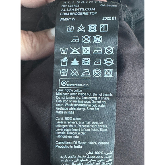 AllSaints Black Prim Broderie Eyelet Ruffled Bubble Sleeves Top Size 4 - Picture 14 of 15